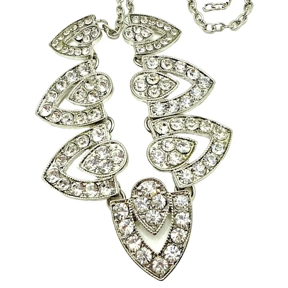 Art Deco Crystal Rhinestone Bib Necklace Silver Tone Bridal Prom Statement 19